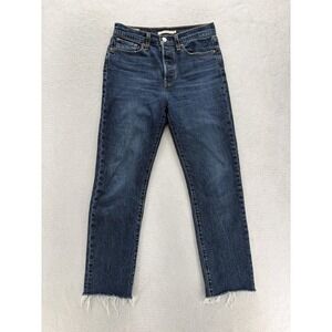 Levis Premium Wedgie Straight Jeans Womens 26x26 Blue High Rise Raw Hem Stretch
